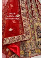 Marvellous Red Velvet MultiColor Patch Embroidered Bridal Lehenga Choli